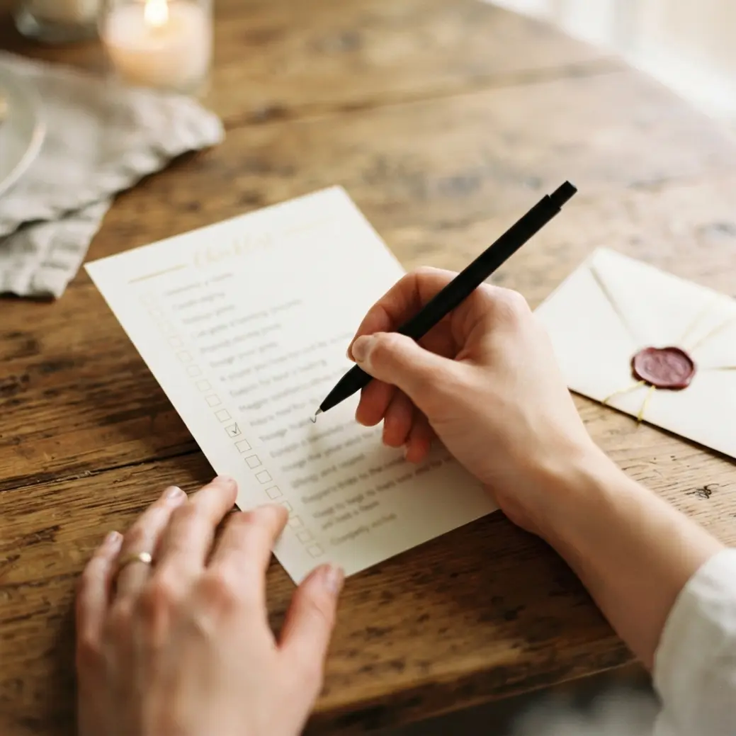 Thank-you cards and a marriage certificate on a table, part of what happens after the wedding admin checklist
