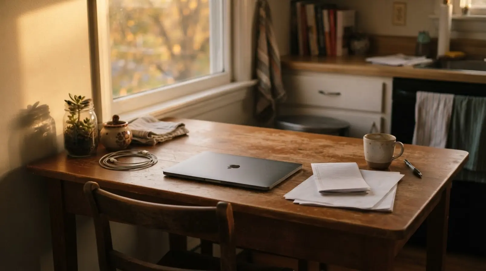 Couple sitting together at a table with a laptop and organized legal folders, working through post-wedding documents in a calm home setting